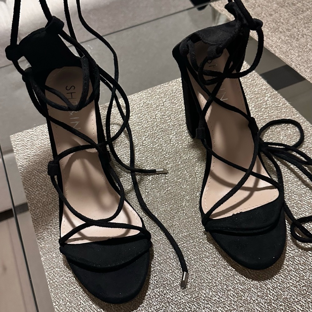 Elegant Black Ankle Scrap Heels